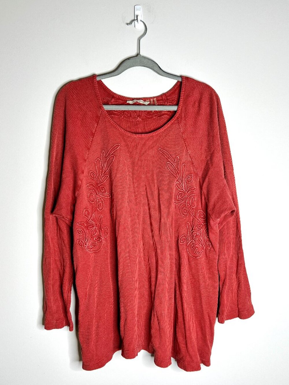 Soft Surroundings Rust Camden Top Thermal Waffle Knit Embroidered Boho Sz 3X